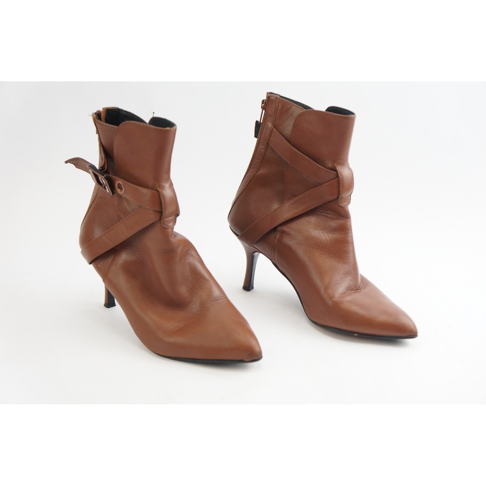 Fabianelli Ankle Boots‎ Women 40 Brown Leather Pointed Toe Kitten Heel Good
